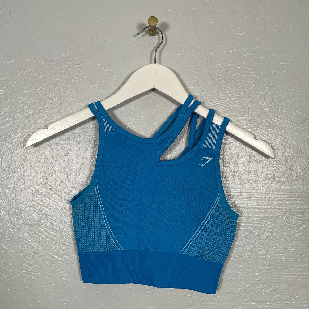 Gymshark Women M Blue Ultra Seamless Sports Bra Strappy Stretch Gym Athletic